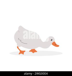 Carina oca. Anatra grigia disegnata a mano in fattoria. Uccelli domestici. Illustrazione vettoriale in stile cartone animato piatto. Uccello agricolo. Fauna selvatica rurale. Clipart per Illustrazione Vettoriale