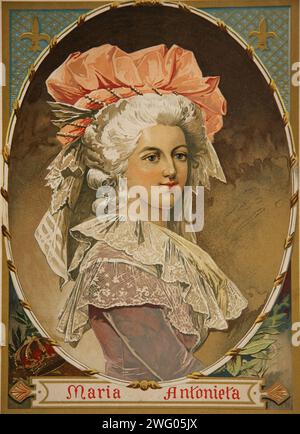 Maria Antonietta (1755-1793). Regina consorte di Francia, moglie di Luigi XVI di Francia. Litografia. Foto Stock