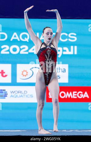 Doha, Qatar. 2 febbraio 2024. DOHA, QATAR - 2 FEBBRAIO: Marloes Steenbeek dei Paesi Bassi in gara con la donna solo Technical il giorno 1: Nuoto artistico dei Campionati mondiali di Doha 2024 il 2 febbraio 2024 a Doha, Qatar. (Foto di MTB-Photo/BSR Agency) credito: BSR Agency/Alamy Live News Foto Stock