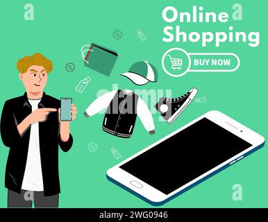 Illustrazione del design piatto del concetto di modelli di app mobile per lo shopping online vettoriale gratuito Foto Stock