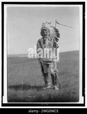 Capo Arikara, c1908. La fotografia mostra l'Orso seduto, un capo Arikara, in tutta la sua regalità, con un medaglione intorno al collo. Il medaglione sembra portare l'immagine di Millard Fillmore e le parole: ... Presidente degli Stati Uniti, 1851(?). Foto Stock