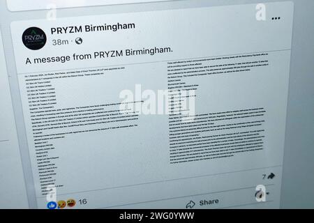 Broad Street, Birmingham 2 febbraio 2024 - il nightclub PRYZM di Broad Street a Birmingham è stato chiuso come parte del gruppo Rekom UK che è entrato in amministrazione. L'Heidi's Bier Bar di Birmingham è stato salvato dalla chiusura poiché ha continuato a superare le proiezioni di vendita. Credito: Stop Press Media/Alamy Live News Foto Stock