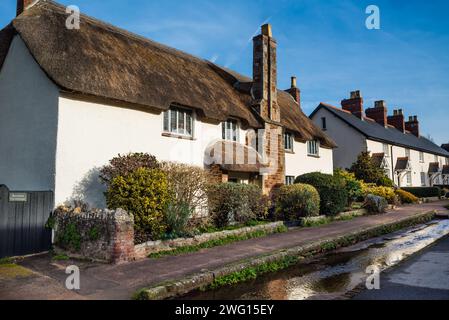 Otterton Village High Street in inverno. Foto Stock