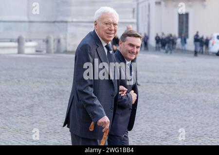 Roma, Italia. 1 febbraio 2024. L'ex tennista italiano Nicola Pietrangeli lascia il Palazzo del Quirinale dopo l'incontro con il Presidente della Repubblica Sergio Mattarella (Credit Image: © Matteo Nardone/Pacific Press via ZUMA Press Wire) SOLO PER USO EDITORIALE! Non per USO commerciale! Foto Stock