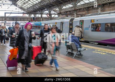 Stazione ferroviaria di Preston nel Lancashire, Inghilterra principale rotta pendolare sulla West Coast Main Line, servita da Avanti TransPennineExpress, Regno Unito Foto Stock