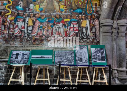 Palazzo del Governatore, XVI secolo, Foyer, con affreschi dell'artista Disiderio Hernandez Xochitiotzin, città di Tlaxcala, Stato di Tlaxcala, Messico Foto Stock