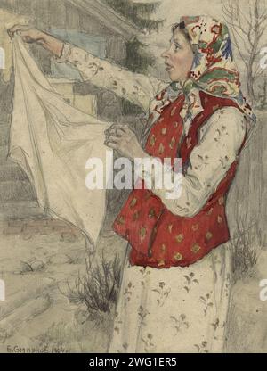 Migrante femminile dalla provincia di Arkhangelsk a Krasnoyarsk in Siberia. Vecchio credente, 1904. Boris Vasilievich Smirnov (1881-1954) è stato un artista russo che nel 1904 viaggiò con un trasporto di prigionieri dalla Russia occidentale attraverso la Siberia. Lungo la strada creò una serie di disegni e acquerelli delle persone e dei luoghi che incontrò. Museo statale di storia regionale e Folklife di Novosibirsk Foto Stock