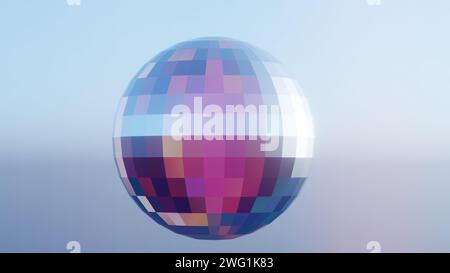 Animazione 3D con loop di palla da discoteca su sfondo nero, con colori brillanti per un effetto visivo accattivante Foto Stock
