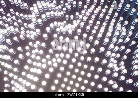 Un'immagine di sfondo 3D a loop astratto con un cilindro ondulato brillante su uno sfondo olografico, che offre un'esperienza visiva ipnotica. Foto Stock