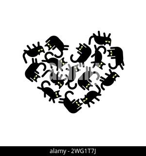 Cuore fatto di gatti. Amore per i gatti. Incontro con gli amanti dei gatti. Animali domestici a forma di cuore Illustrazione Vettoriale