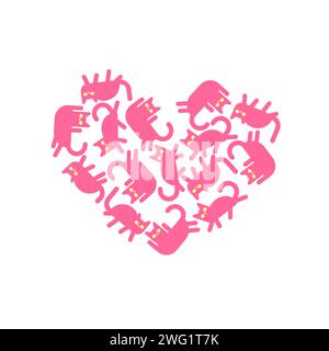 Cuore fatto di gatti. Amore per i gatti. Incontro con gli amanti dei gatti. Animali domestici a forma di cuore Illustrazione Vettoriale