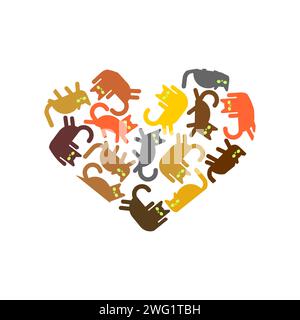 Cuore fatto di gatti. Amore per i gatti. Incontro con gli amanti dei gatti. Animali domestici a forma di cuore Illustrazione Vettoriale