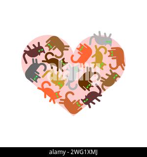 Cuore fatto di gatti. Amore per i gatti. Incontro con gli amanti dei gatti. Animali domestici a forma di cuore Illustrazione Vettoriale