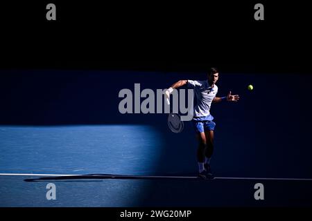 Melbourne, Australie. 26 gennaio 2024. Novak Djokovic durante il torneo di tennis Australian Open AO 2024 del grande Slam il 26 gennaio 2024 al Melbourne Park di Melbourne, Australia. Foto Victor Joly/DPPI Credit: DPPI Media/Alamy Live News Foto Stock