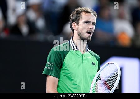Melbourne, Australie. 26 gennaio 2024. Daniil Medvedev durante il torneo di tennis Australian Open AO 2024 del grande Slam il 26 gennaio 2024 al Melbourne Park di Melbourne, Australia. Foto Victor Joly/DPPI Credit: DPPI Media/Alamy Live News Foto Stock