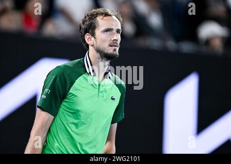 Melbourne, Australie. 26 gennaio 2024. Daniil Medvedev durante il torneo di tennis Australian Open AO 2024 del grande Slam il 26 gennaio 2024 al Melbourne Park di Melbourne, Australia. Foto Victor Joly/DPPI Credit: DPPI Media/Alamy Live News Foto Stock