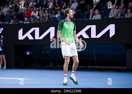 Melbourne, Australie. 26 gennaio 2024. Daniil Medvedev durante il torneo di tennis Australian Open AO 2024 del grande Slam il 26 gennaio 2024 al Melbourne Park di Melbourne, Australia. Foto Victor Joly/DPPI Credit: DPPI Media/Alamy Live News Foto Stock