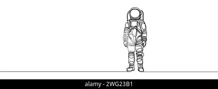 Un disegno continuo di uno scienziato astronauta. Concetto di viaggiatore astronauta spaziale Illustrazione Vettoriale