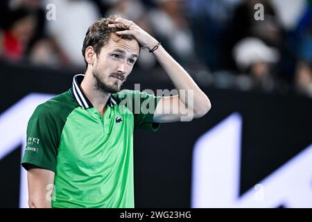 Melbourne, Australie. 26 gennaio 2024. Daniil Medvedev durante il torneo di tennis Australian Open AO 2024 del grande Slam il 26 gennaio 2024 al Melbourne Park di Melbourne, Australia. Foto Victor Joly/DPPI Credit: DPPI Media/Alamy Live News Foto Stock