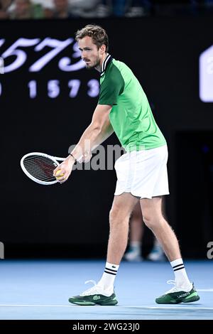 Melbourne, Australie. 26 gennaio 2024. Daniil Medvedev durante il torneo di tennis Australian Open AO 2024 del grande Slam il 26 gennaio 2024 al Melbourne Park di Melbourne, Australia. Foto Victor Joly/DPPI Credit: DPPI Media/Alamy Live News Foto Stock