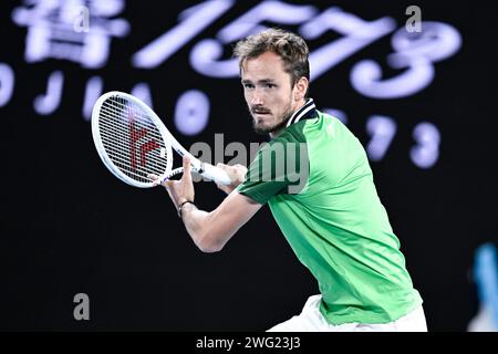 Melbourne, Australie. 26 gennaio 2024. Daniil Medvedev durante il torneo di tennis Australian Open AO 2024 del grande Slam il 26 gennaio 2024 al Melbourne Park di Melbourne, Australia. Foto Victor Joly/DPPI Credit: DPPI Media/Alamy Live News Foto Stock