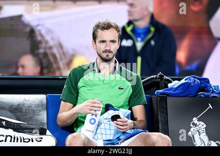 Melbourne, Australie. 26 gennaio 2024. Daniil Medvedev durante il torneo di tennis Australian Open AO 2024 del grande Slam il 26 gennaio 2024 al Melbourne Park di Melbourne, Australia. Foto Victor Joly/DPPI Credit: DPPI Media/Alamy Live News Foto Stock