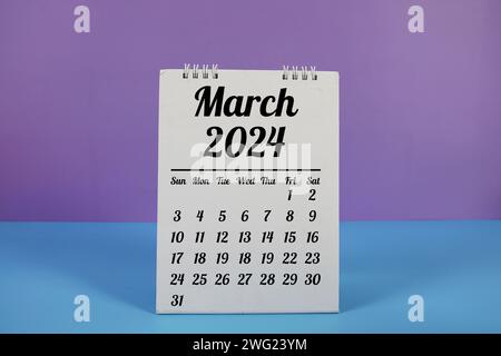 Calendario mensile mensile annuale di marzo 2024 per la pianificazione e la gestione Foto Stock