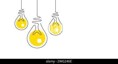 Icone delle lampadine idea. Silhouette della lampada isolata su sfondo bianco. Lampadine a linea continua. Vettore Illustrazione Vettoriale