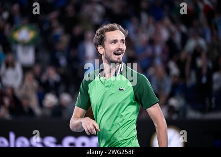 Melbourne, Australie. 26 gennaio 2024. Daniil Medvedev durante il torneo di tennis Australian Open AO 2024 del grande Slam il 26 gennaio 2024 al Melbourne Park di Melbourne, Australia. Foto Victor Joly/DPPI Credit: DPPI Media/Alamy Live News Foto Stock