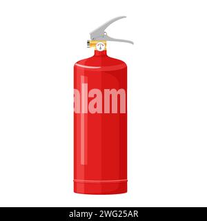 Estintore rosso isolato su sfondo bianco. Attrezzature antincendio portatili dei vigili del fuoco. Strumento o strumento professionale. Reali Illustrazione Vettoriale