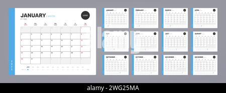 Modello di calendario per 2022 anni. Pianificazione annuale dei diari. Organizzatore o calendario di eventi aziendali. Vettore Illustrazione Vettoriale