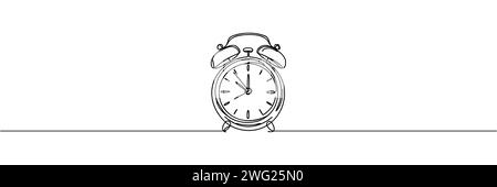 Linea singola continua di una sveglia. Illustrazione Vettoriale