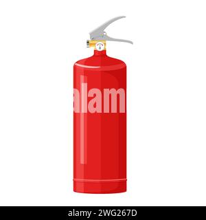 Estintore rosso isolato su sfondo bianco. Attrezzature antincendio portatili dei vigili del fuoco. Strumento o strumento professionale. Reali Illustrazione Vettoriale