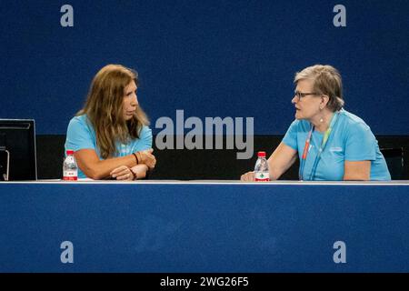 Doha, Qatar. 2 febbraio 2024. Ufficiali durante il 21° Campionato Mondiale di Aquatics all'Aspire Dome di Doha (Qatar), 2 febbraio 2024. Crediti: Insidefoto di andrea staccioli/Alamy Live News Foto Stock