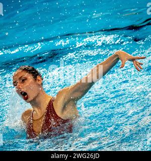 Jasmine Verbena di San Marino compete nelle artistiche donne tecniche di nuoto solista durante il 21° Campionato Mondiale di Aquatics all'Aspire Dome di Doha (Qatar), 02 febbraio 2024. Crediti: Insidefoto di andrea staccioli/Alamy Live News Foto Stock