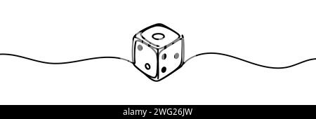 Il cubo del gioco viene disegnato in una linea. Disegno continuo dei contorni dei cubi di gioco Illustrazione Vettoriale