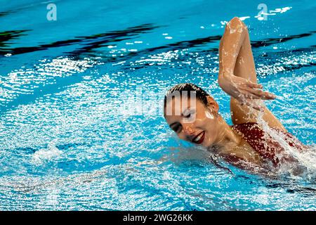 Jasmine Verbena di San Marino compete nelle artistiche donne tecniche di nuoto solista durante il 21° Campionato Mondiale di Aquatics all'Aspire Dome di Doha (Qatar), 02 febbraio 2024. Crediti: Insidefoto di andrea staccioli/Alamy Live News Foto Stock