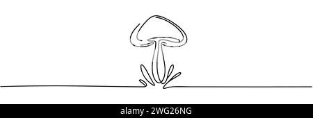Disegno continuo a linea singola di un fungo Illustrazione Vettoriale