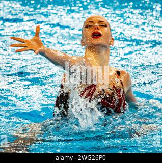 La slovacca Viktoria Reichova compete nelle artistiche donne tecniche di nuoto solista durante il 21° Campionato mondiale di acquari all'Aspire Dome di Doha (Qatar), il 2 febbraio 2024. Crediti: Insidefoto di andrea staccioli/Alamy Live News Foto Stock