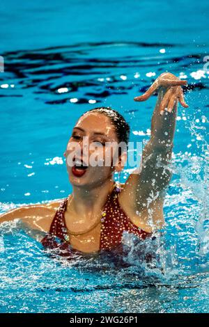 Doha, Qatar. 2 febbraio 2024. Jasmine Verbena di San Marino compete nelle artistiche donne tecniche di nuoto solista durante il 21° Campionato Mondiale di Aquatics all'Aspire Dome di Doha (Qatar), 02 febbraio 2024. Crediti: Insidefoto di andrea staccioli/Alamy Live News Foto Stock