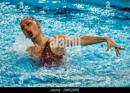 Jasmine Verbena di San Marino compete nelle artistiche donne tecniche di nuoto solista durante il 21° Campionato Mondiale di Aquatics all'Aspire Dome di Doha (Qatar), 02 febbraio 2024. Crediti: Insidefoto di andrea staccioli/Alamy Live News Foto Stock