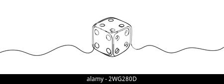 Il cubo del gioco viene disegnato in una linea. Disegno continuo dei contorni dei cubi di gioco Illustrazione Vettoriale