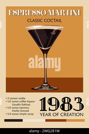 Espresso Martini cocktail retro poster arte vettoriale. Illustrazione Vettoriale