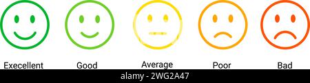 Set di icone di valutazione Smiley. stile piatto emojis Illustrazione Vettoriale