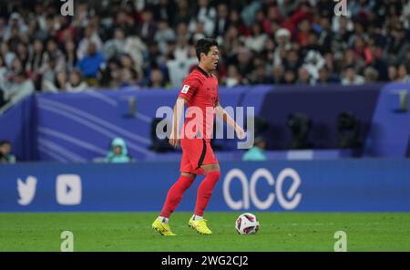 Al Wakrah, Qatar. 2 febbraio 2024. Al-Wakrah, QATAR - 2 febbraio - Kim Young-gwon della Corea del Sud durante la partita tra Australia e Corea del Sud nei quarti di finale alla AFC Asia Cup allo stadio al Janoub di al-Wakrah, Qatar, 02 febbraio 2024. Crediti: Sebo47/Alamy Live News Foto Stock