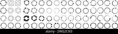 Frecce circolari. Icona di ricarica rotonda o di ripetizione, rotazione della freccia e rotazione del simbolo di caricamento. Vettore Illustrazione Vettoriale