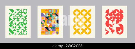 Sfondo con motivo geometrico retrò, cerchio astratto vettoriale, triangolo e linee quadrate art. Illustrazione Vettoriale