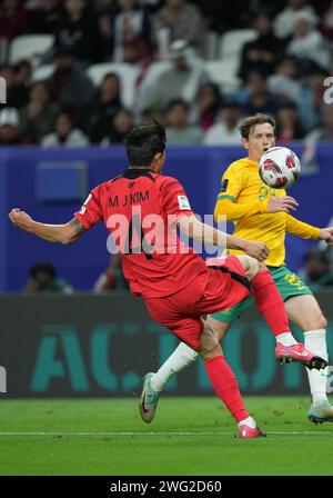 Al Wakrah, Qatar. 2 febbraio 2024. Al-Wakrah, QATAR - 2 febbraio - Kim min-jae della Corea del Sud durante la partita tra Australia e Corea del Sud nei quarti di finale alla AFC Asia Cup allo stadio al Janoub di al-Wakrah, Qatar, 02 febbraio 2024. Crediti: Sebo47/Alamy Live News Foto Stock