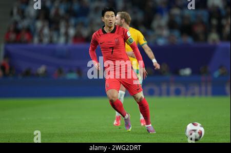 Al Wakrah, Qatar. 2 febbraio 2024. Al-Wakrah, QATAR - 2 febbraio - Son Heung-min della Corea del Sud durante la partita tra Australia e Corea del Sud nei quarti di finale alla AFC Asia Cup allo stadio al Janoub di al-Wakrah, Qatar, 02 febbraio 2024. Crediti: Sebo47/Alamy Live News Foto Stock