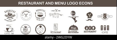 Menu del logotipo. In stile piatto. Elementi di design vintage, loghi, badge, etichette, icone e oggetti. Illustrazione vettoriale Illustrazione Vettoriale
